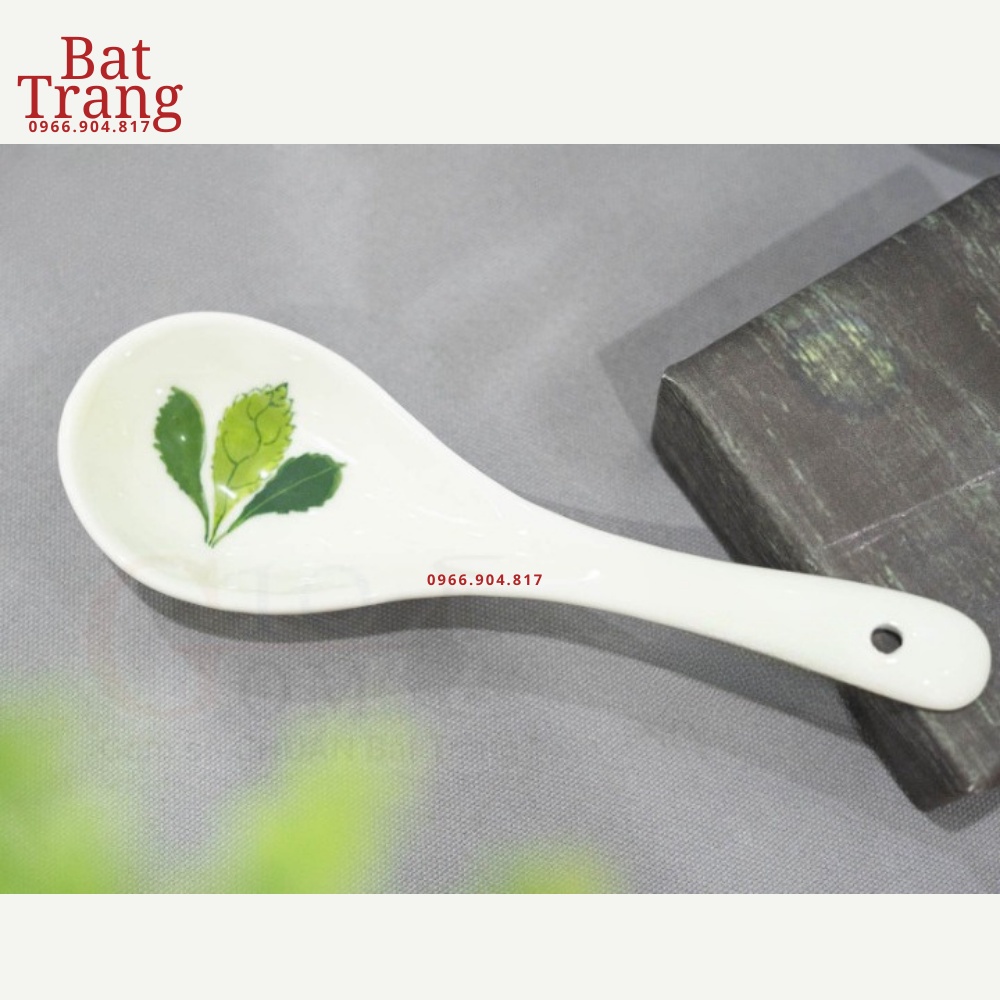 Muôi canh sứ ăn men kem Bát Tràng họa tiết vẽ tay - hàng có bảo hành