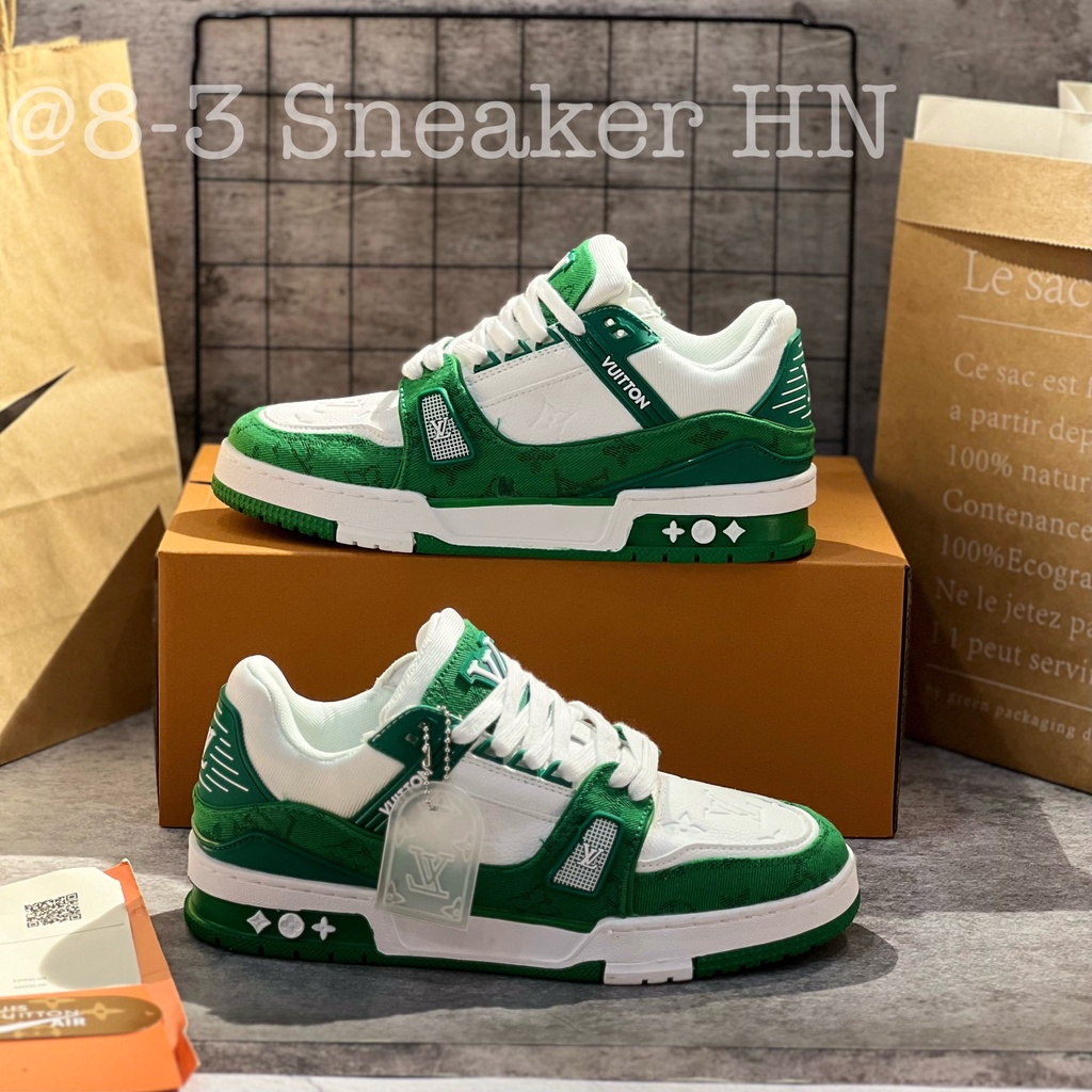 Giày LV xanh lá trắng bản sc, giày louis vuitton xanh green cao cấp