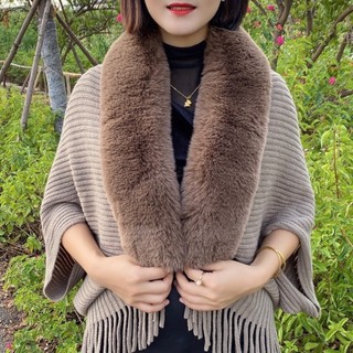 Áo len nữ đẹp, Áo choàng len nữ giả khăn, Cổ đính lông quý phái sang trọng
