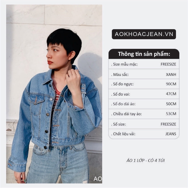 Áo khoác jean ,bò nữ Dáng Lửng Croptop Đai cao cấp phong cách ulzzang, có 6 túi và túi trong Đủ Màu