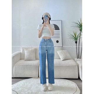  Quần jeans nữ demin ống rộng suông xuông nữ cạp cao Emilyshop (J)