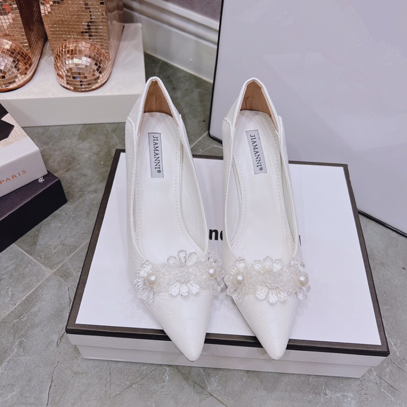 Giày cao gót công sở cao cấp da sần Chùm đá pha lê gót nhọn 7p sag chảnh