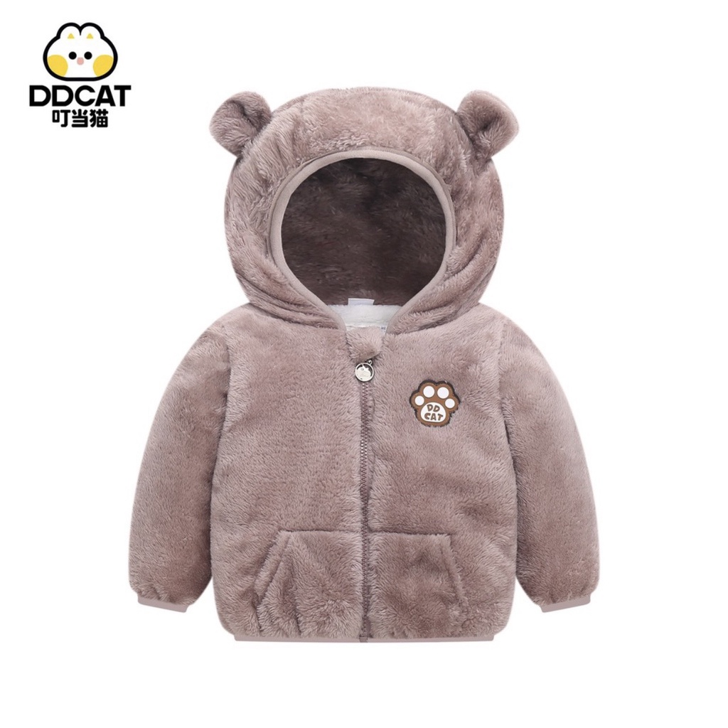 Áo khoác lông cừu tai gấu cho bé, áo khoác lông 2 lớp siêu ấm cho bé trai bé gái