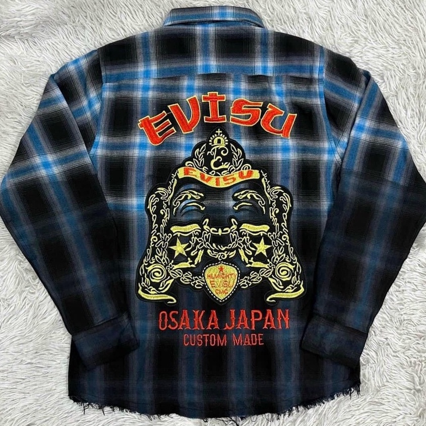 Áo sơ mi evisu nam thời trang cao cấp phong cách mẫu mới vải nỉ dày dặn in
