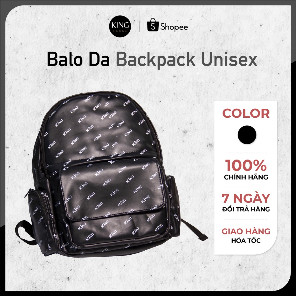 Balo Da Backpack Unisex Chống Nước Balo Backpack King 3-Màu Đen họa tiết tràn mặt