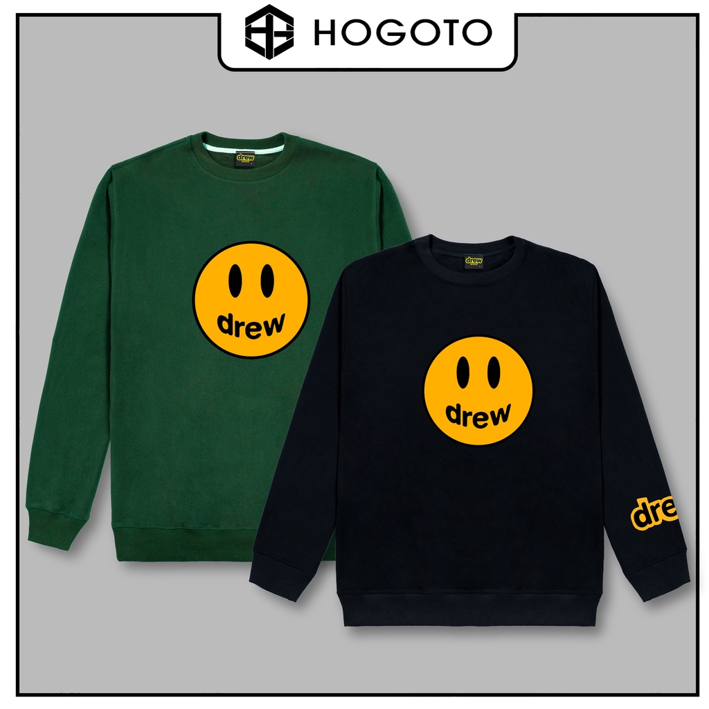 Áo nỉ bông SWEATER DREW mặt cười Hogoto shop , Áo nỉ sweater unisex nam nữ form rộng oversize chất liệu Cotton