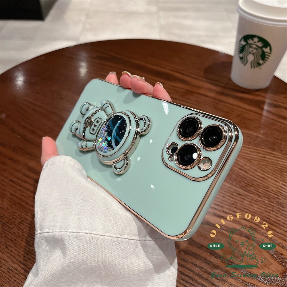 Ốp Điện Thoại TPU Kim Tuyến Nước Mạ Điện Họa Tiết Gấu Cho Iphone14 13 12 11Pro Max Xs Xr 8 7Plus