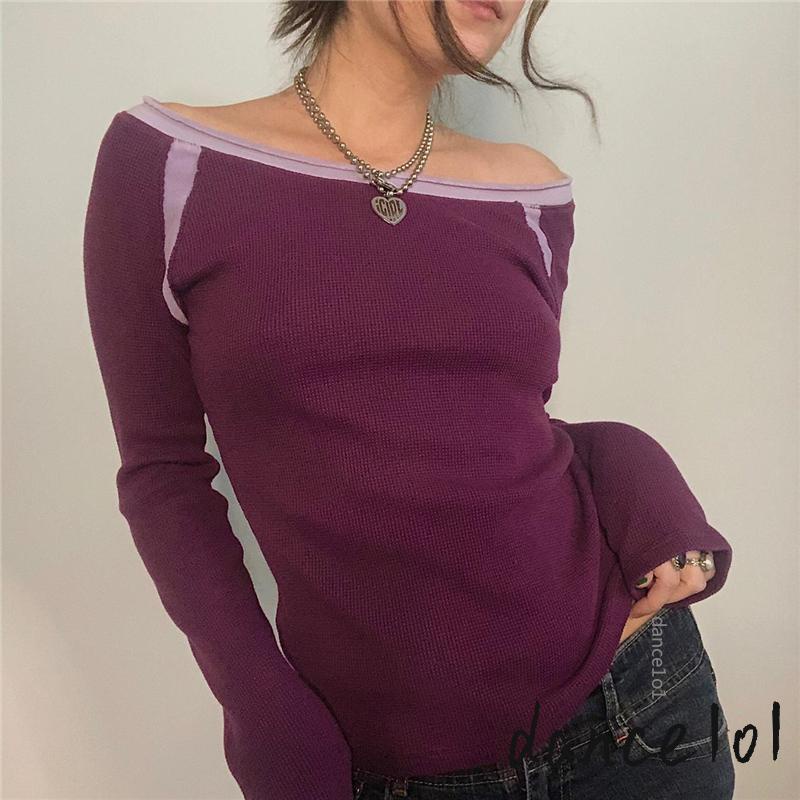 Áo Thun Tay DàI Hở Vai Cổ ĐiểN 2000s dance1o1-y2k