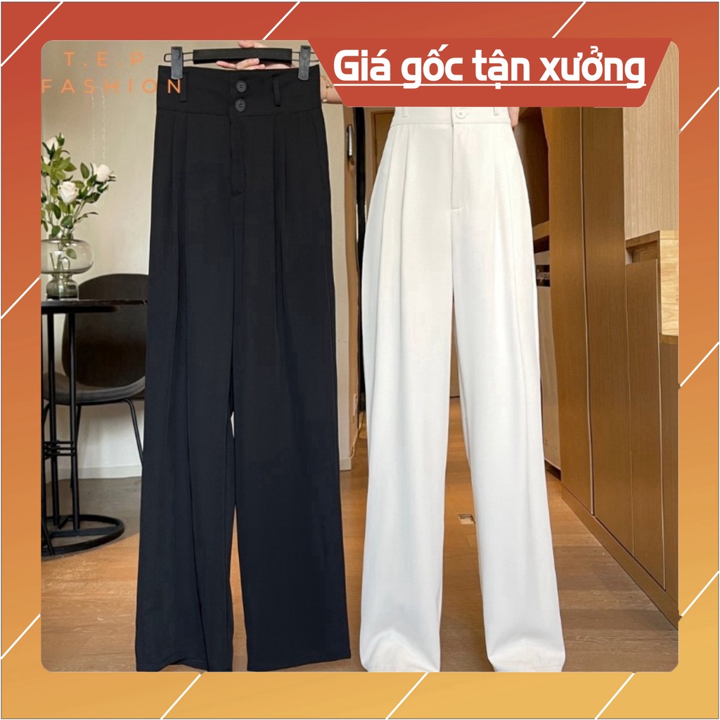 Quần ống suông rộng nữ culottes cạp siêu cao 2 khuy khóa trước vải tuyết mưa Quần ống rộng suông nữ lưng cao đi học sinh