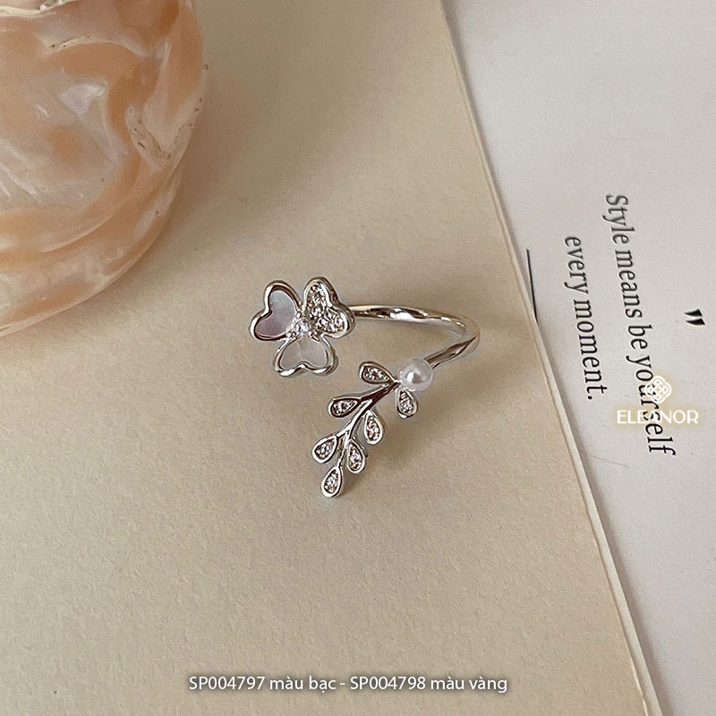 Nhẫn nữ hở bạc 925 Eleanor Accessories hình hóa đính đá ngọc trai nhân tạo phụ kiện trang sức 4797