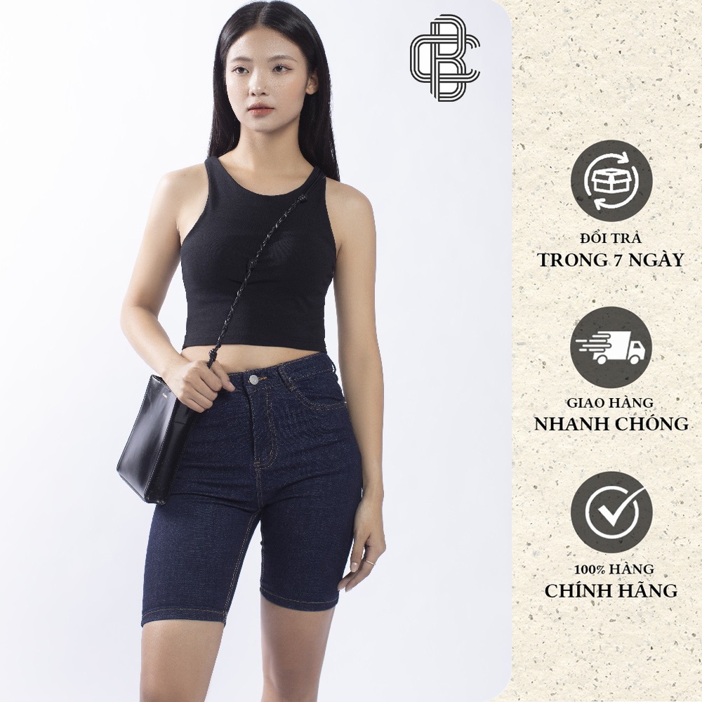 Quần short lưng cao vải jeans co giãn dáng ôm trẻ trung năng động - La’coba