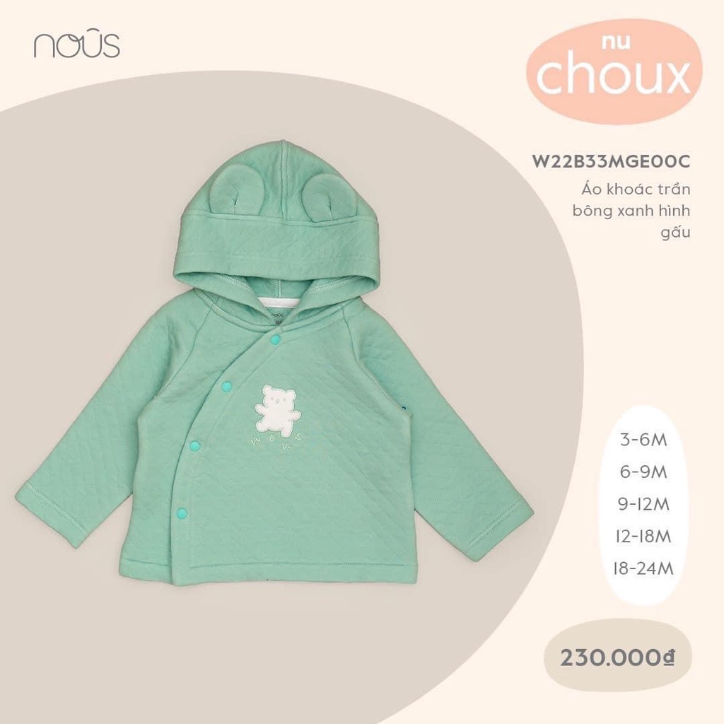 Áo khoác Nous chần bông size cho bé từ 3 tháng đến 24 tháng