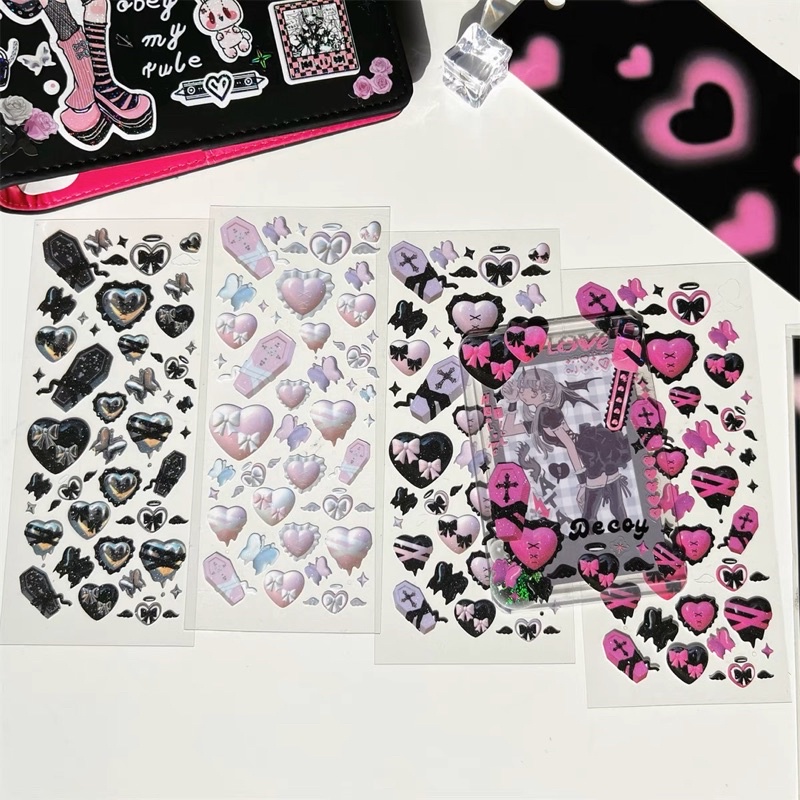 Sticker trang trí hologram hàn quốc kim tuyến tim 3 chiều xinh xắn