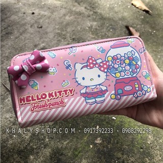 Bóp, ví tiền ngang cầm tay hình Mèo Hello Kitty Fresh Punch màu hồng nơ dành cho bé gái, bạn nữ (Thái Lan) - KTP144🎀😘