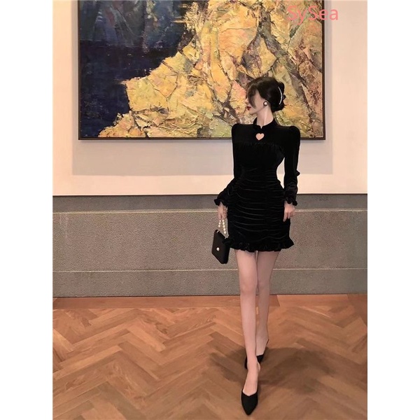 Đầm Dáng Ôm Xếp Ly Họa Tiết Trái Tim Thời Trang Mùa Thu Cho Nữ