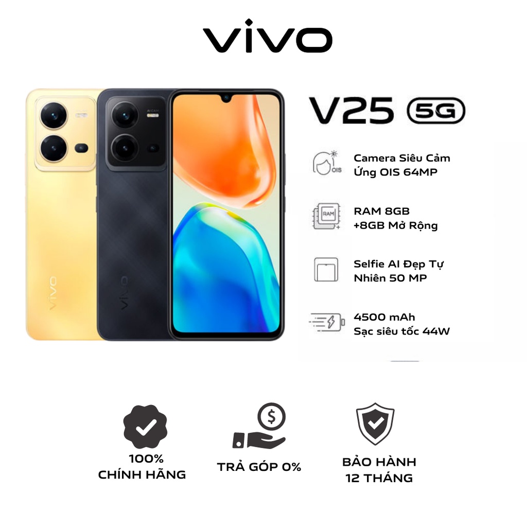 Điện Thoại Vivo V25 5G 2022 (8GB/128GB) - RAM Mở Rộng 8GB - Camera sau 64MP - Selfie 50MP