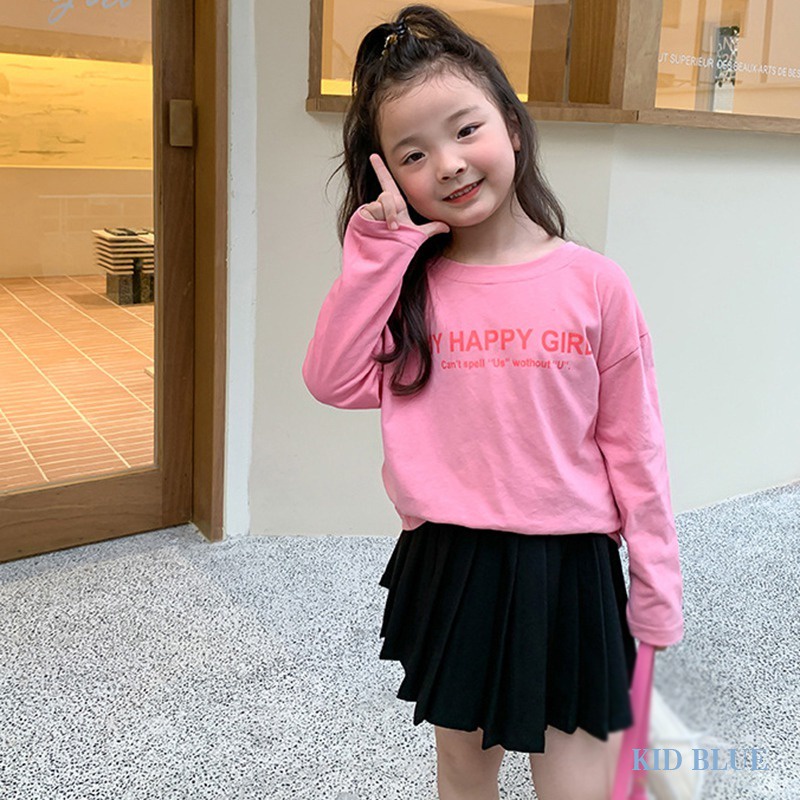 Áo Thun Tay Dài Cổ Tròn In Chữ Màu Sắc Tương Phản Phong Cách Hàn Quốc Thời Trang Xuân Thu Cho Nữ