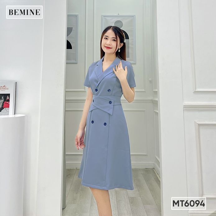 Đầm cổ vest bảng eo đắp chéo BEMINE MT6094