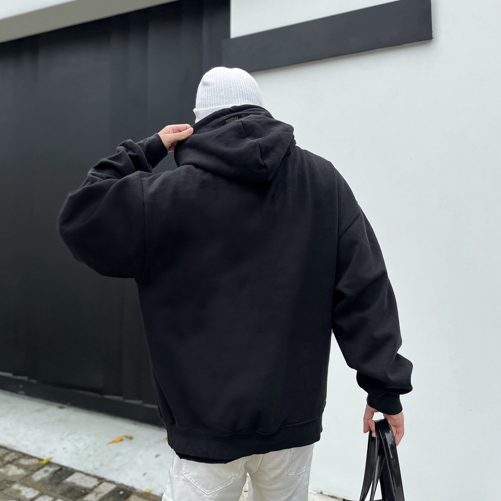 Áo Hoodie đen REW form rộng dành cho cả nam và nữ