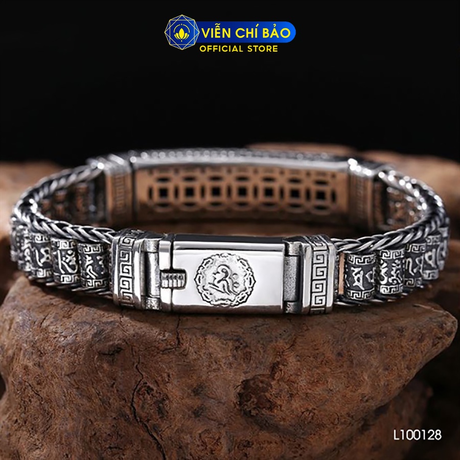 Lắc tay bạc nam Lục tự Om Mani Padme Hum chất liệu bạc Thái 925 thời trang phụ kiện trang sức Viễn Chí Bảo L100128