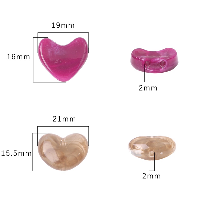 Hạt acrylic Beadia hai lỗ xỏ hình trái tim dùng làm trang sức diy