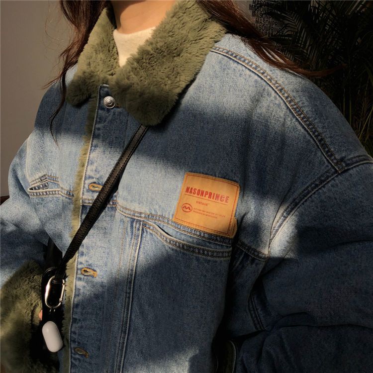 Áo Khoác Denim Đệm Cotton Dày Dáng Rộng Thời Trang Hàn Quốc 2022