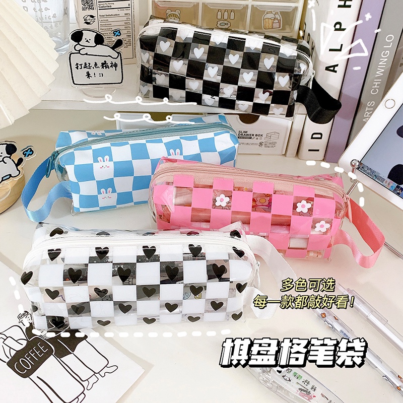 Túi Đựng Bút Trong Suốt Chống Thấm Nước In Họa Tiết Dễ Thương Tiện Dụng Cho Học Sinh