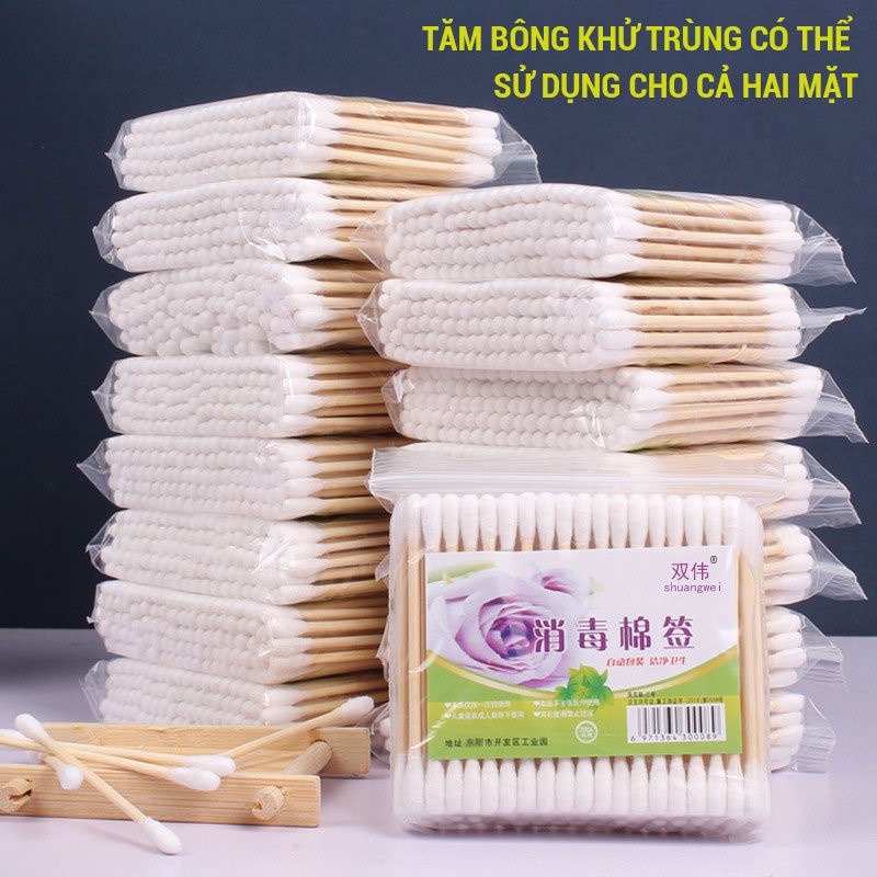 Bông Ngoáy Tai Bông Ráy Tai Thân Gỗ, Tăm Bông Thân Thiện Với Môi Trường Bịch 100 Cái