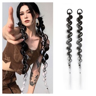 2 Chiếc Nữ Bé Gái Hip-hop Bong Bóng Xoắn Bím Tóc Giả Dài Đuôi Ngựa Bẩn Bện Đấm Bốc Tóc Giả 70CM