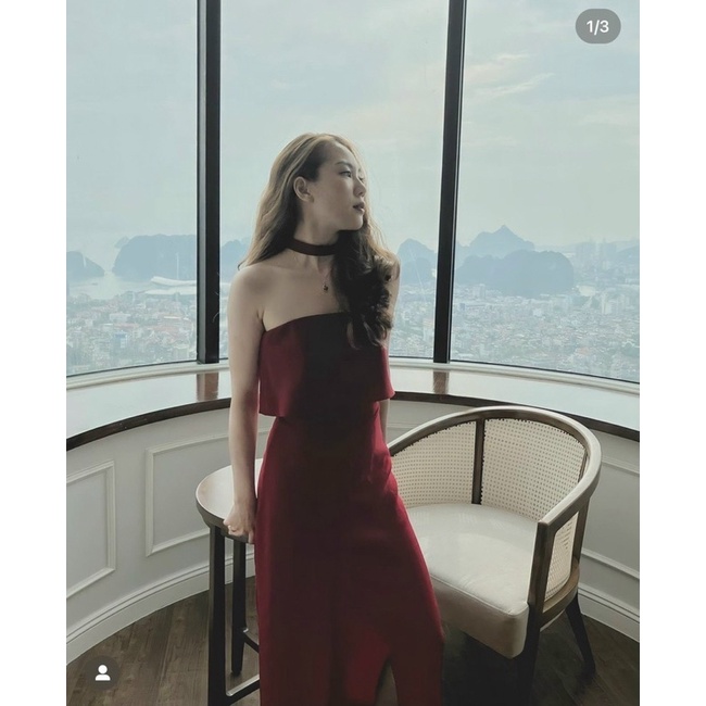 ĐẦM MIDI CHOKER XẺ ĐÙI