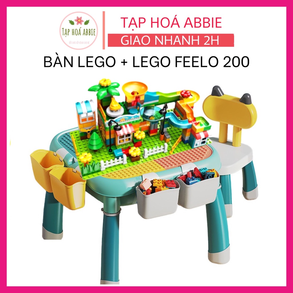 Bàn lego đa năng cho bé chính hãng FEELO, bộ bàn ghế xây dựng đa chức năng cho trẻ em, bàn đồ chơi lắp ráp xếp hình