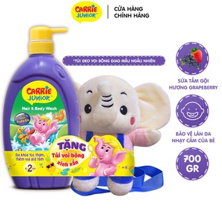 Sữa Tắm Gội cho bé Carrie Junior hương Grapeberry 700g - Túi Đeo Hình Voi bông (màu ngẫu nhiên)
