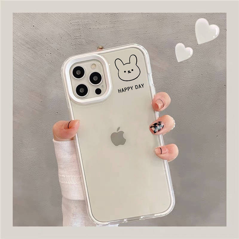 Ốp điện thoại trong suốt hình gấu / thỏ 3 trong 1 thích hợp cho Iphone 13 12pro 11promax