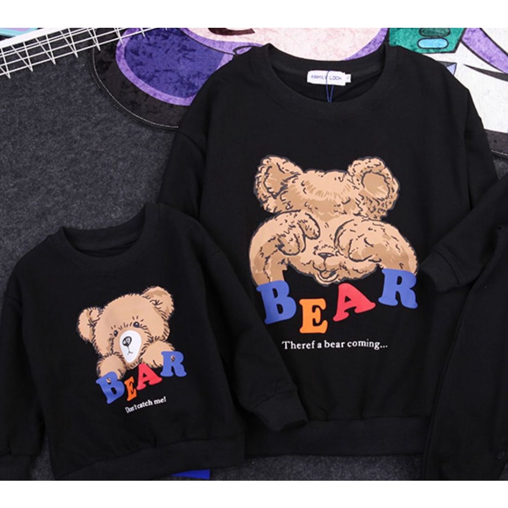 Áo Sweater Gia Đình Familylove - Mẫu Áo Sweater Gia Đình  Họa Tiết Chú Gấu Đáng Yêu Bear Chất Nỉ Da Cá Cotton 100%