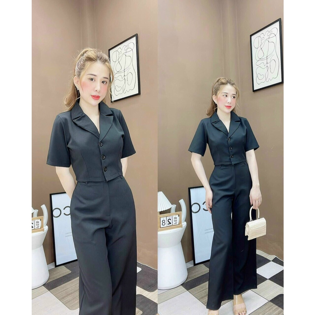 [11.11 Sale Freeship] Set bộ thời trang nữ công sở,set bộ vest chất for tay ngắn cổ vest kèm quần dài có túi xinh xắn