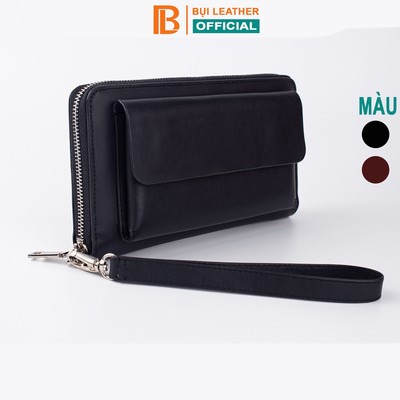 Ví cầm tay nam da bò mill C107 Bụi Leather 2 màu đen, nâu có quai giữ ví bảo hành 12 tháng