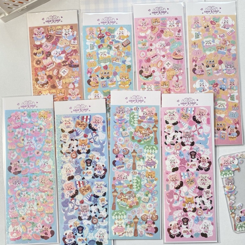 Zanmo tấm hình dán sticker gấu kim tuyến laser phong cách hàn quốc