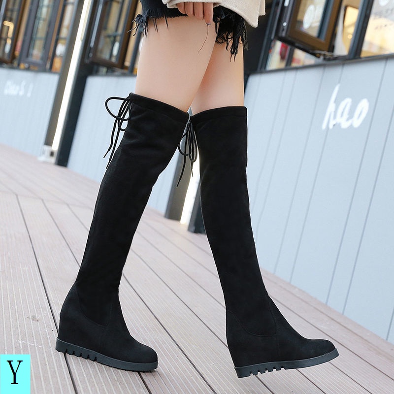 Giày Bốt Da Lộn Cổ Cao Qua Gối Lót Nhung Giữ Ấm Thời Trang Thu Đông Cho Nữ