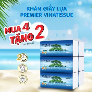 [MUA 4 TẶNG 2] Khăn giấy, giấy ăn Premier VinaTissue 2 lớp 100% bột giấy nguyên sinh, không chất tẩy hộp 280 tờ