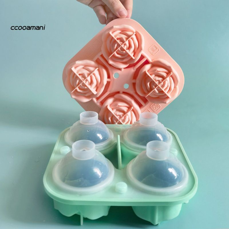 Khuôn silicon tạo đầu 4 viên hình bông hoa hồng có nắp xinh xắn cute