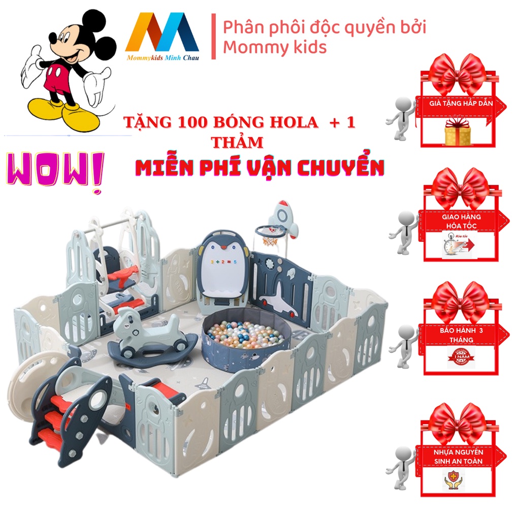 (100% FREEESHIlP) combo quây cũi MOMMYKID MINH CHÂU cầu trượt xích đu bóng rổ TẶNG THẢM 100 bónG, COMBO BÓNG RỔ