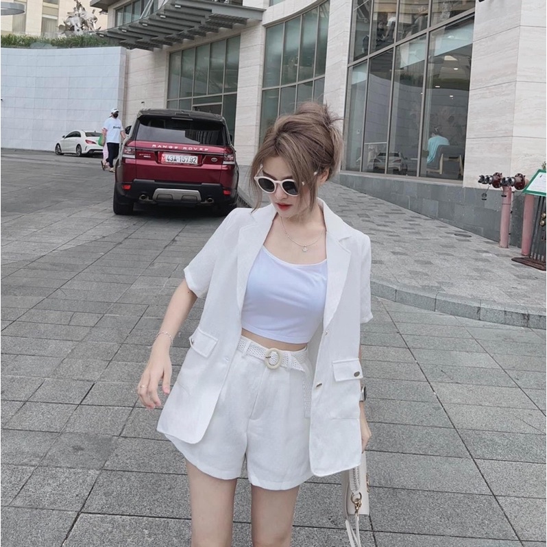 SET 3 MÓN VEST TRẮNG KÈM CROP 2S SHORT