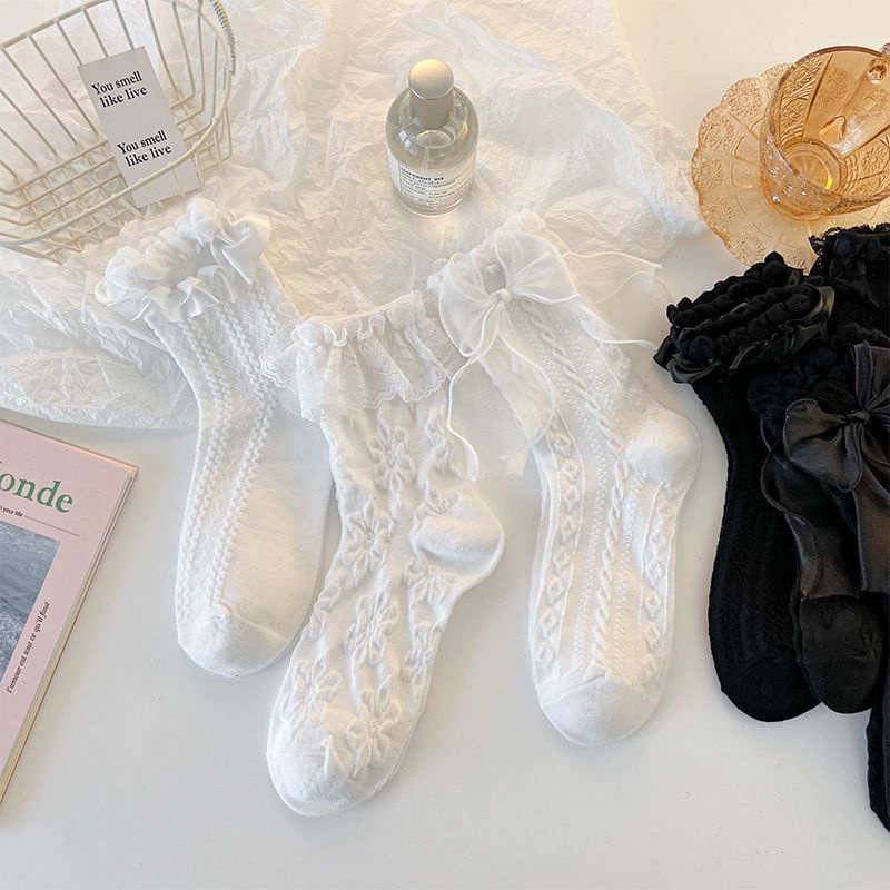 Đôi Vớ Ren Hoa Đính Nơ Phong Cách lolita Dễ Thương Cho Nữ