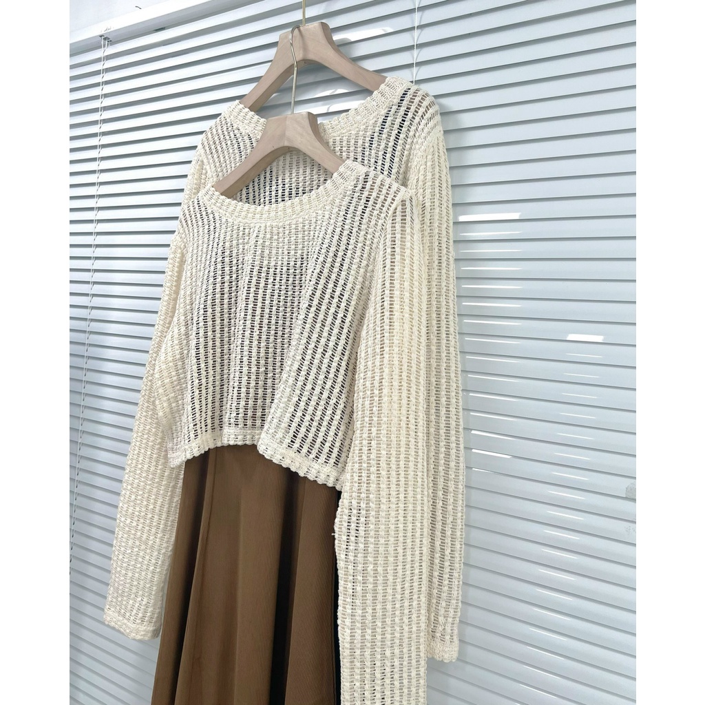 Set đầm midi 2 dây + cardigan lưới tay dài chất xịn, tiểu thư dành cho nữ