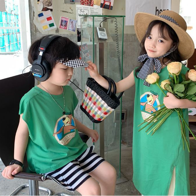 Đầm Không Tay Cổ Tròn In Hình Hoạt Hình Thời Trang Mùa Hè Dành Cho Bé Gái