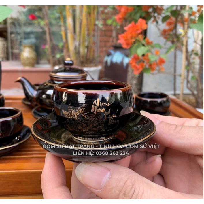 2 chén 2 đĩa vinh hoa phú quý men đen