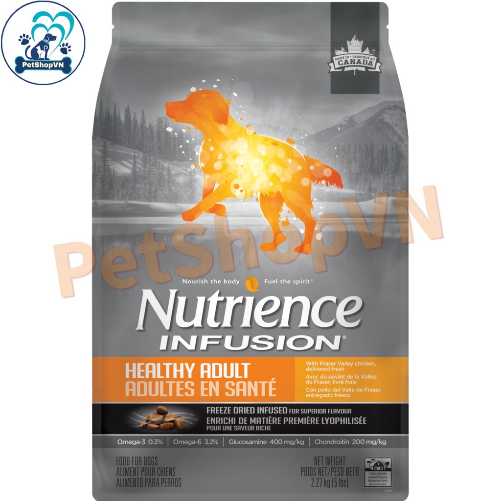 Thức Ăn Cho Chó Kích Thước Vừa Và Lớn Trưởng Thành Hạt NUTRIENCE INFUSION HEALTHY ADULT Bao 10Kg Vị Gà, Rau Củ, Trái Cây