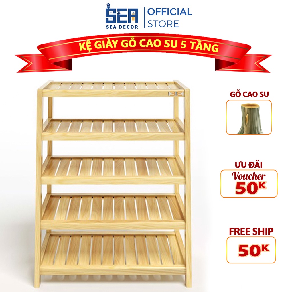 [Mã BMLT35 giảm đến 35K đơn 99K] Kệ Giày Gỗ Cao Su 5 Tầng Siêu Bền Sea Decor