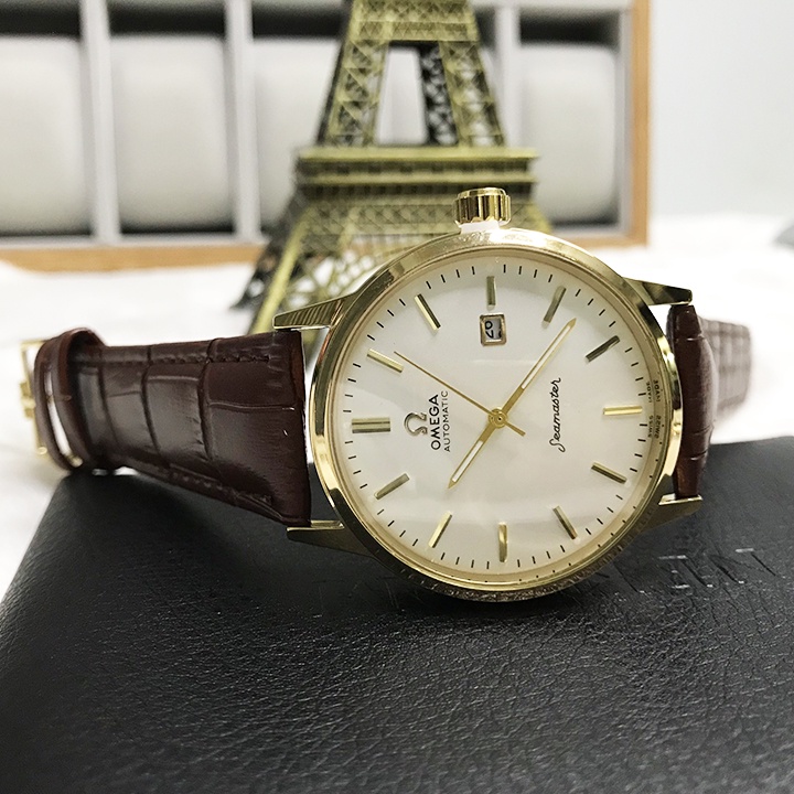 Đồng hồ Nam Omega Đồng hồ OMG09 Dây da cao cấp, Mặt Sapphire chống xước, chống nước thẻ bảo hành 12 thang