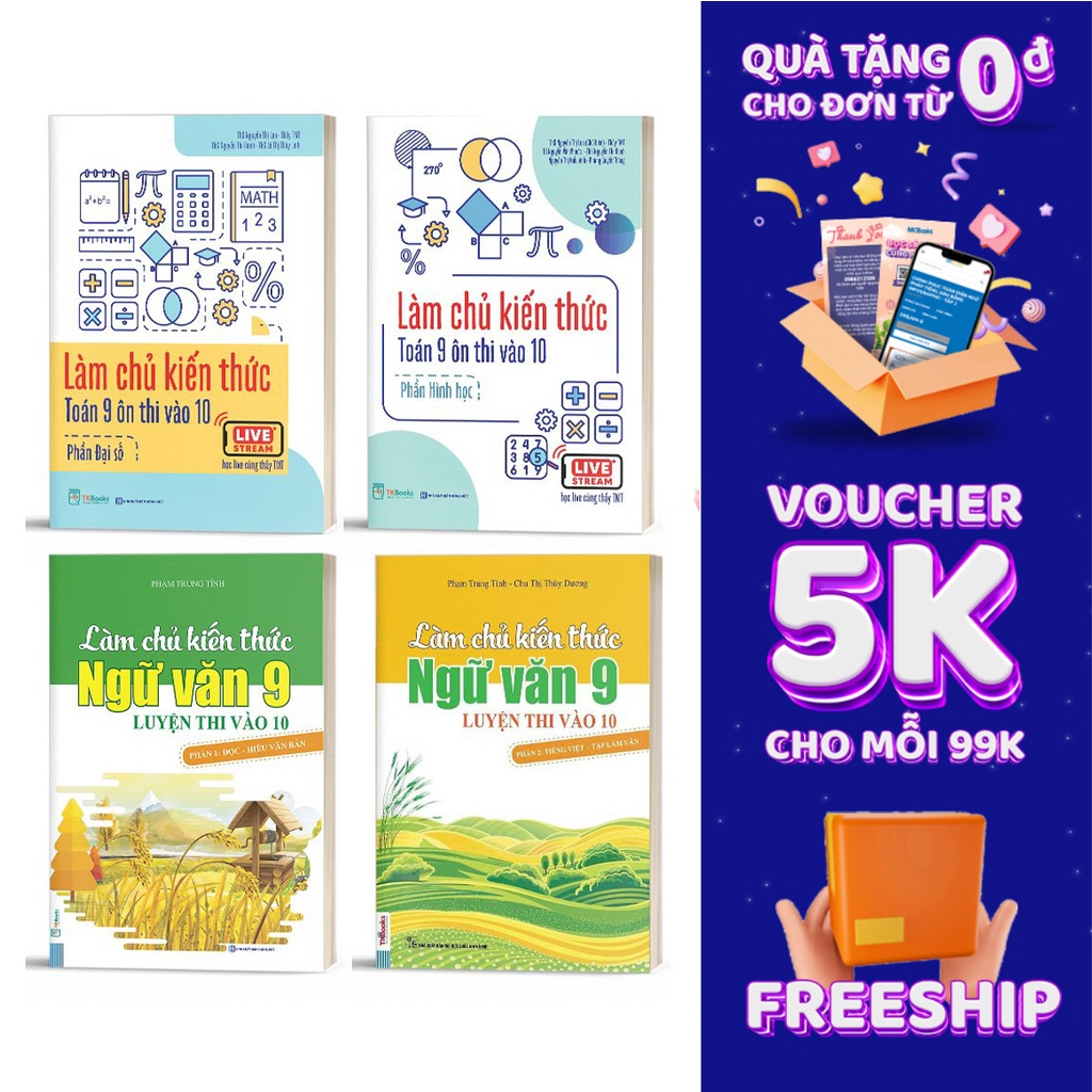 Sách - Combo Làm chủ kiến thức Toán - Ngữ văn 9 ôn thi vào 10 - Tài luyện thi vào 10